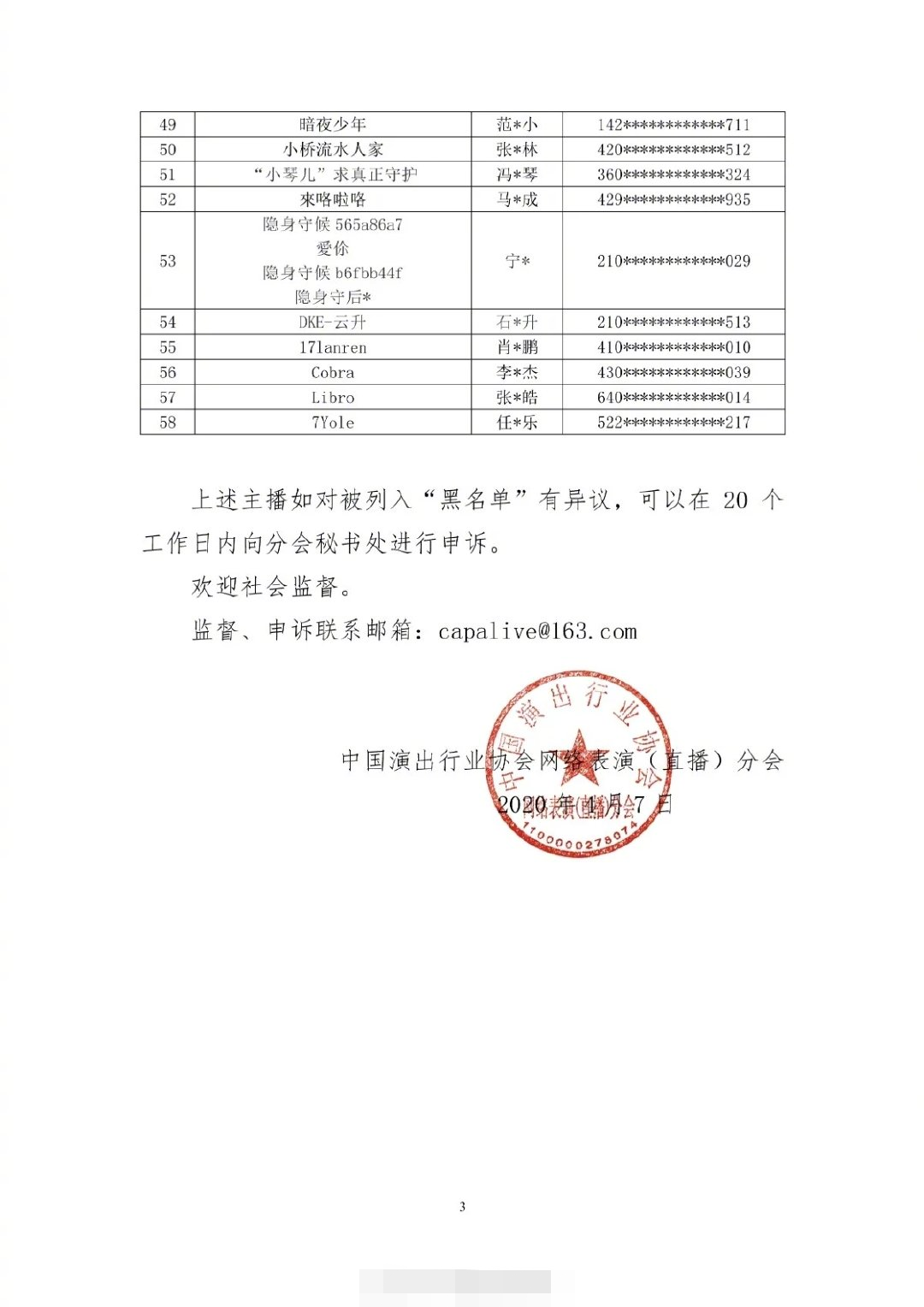 第五批封杀名单公布！58名主播被列入黑名单封禁5年！辛巴喊话：别做背后举报人的事，有仇有怨当面对质！