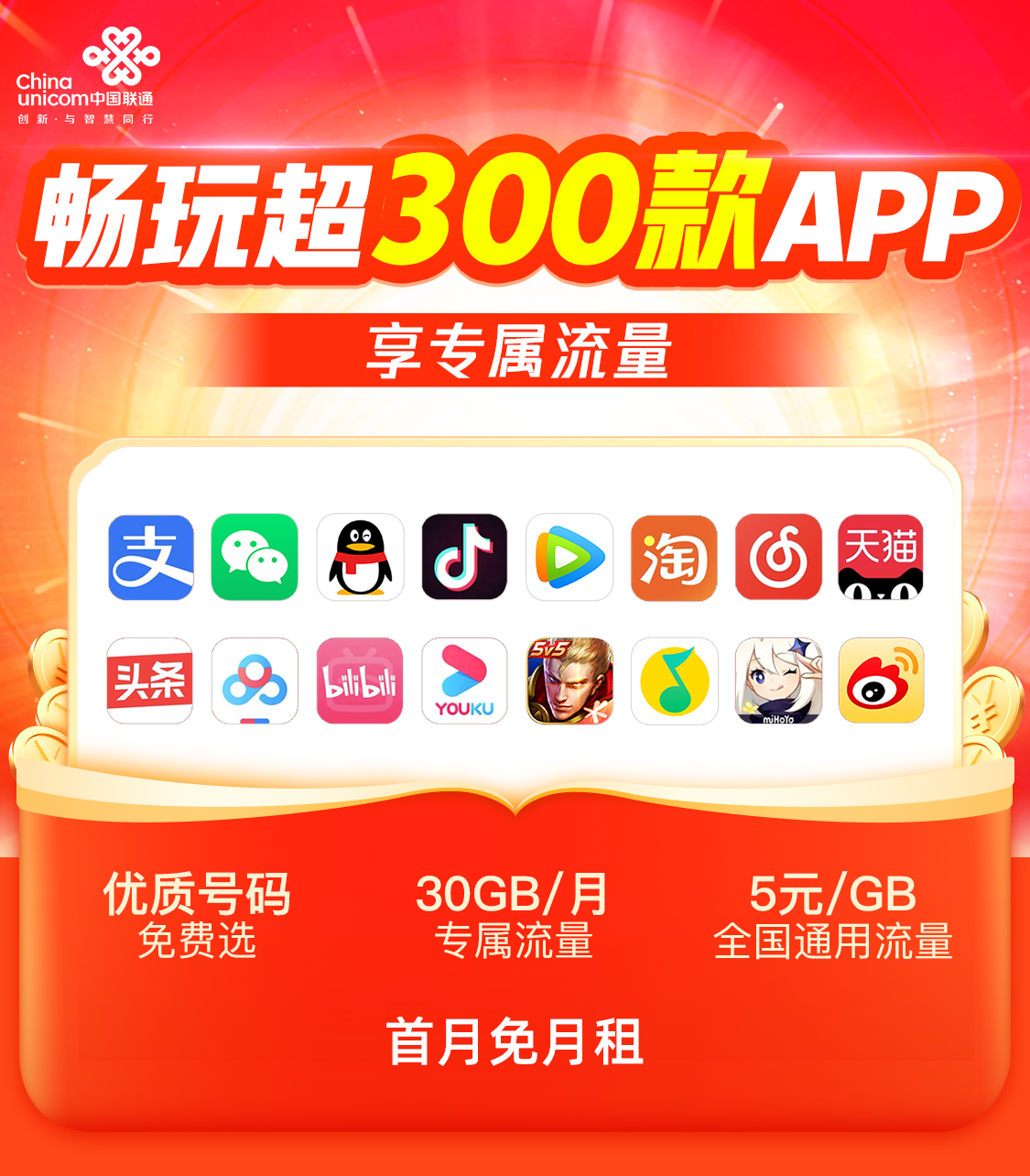 联通大王卡在线申请选号！